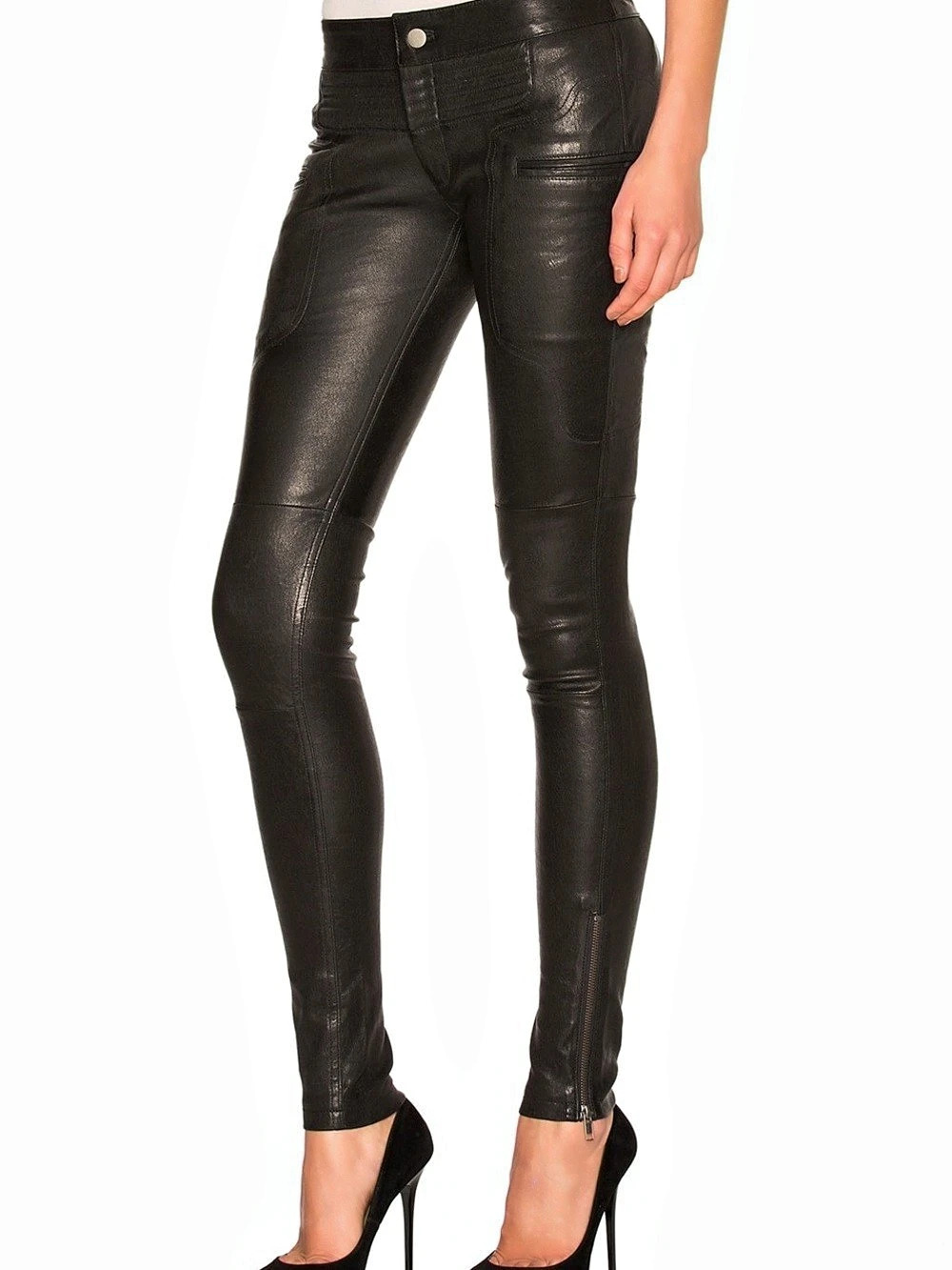 Marissa Webb Leather Skinny Moto Pants Black Size 6